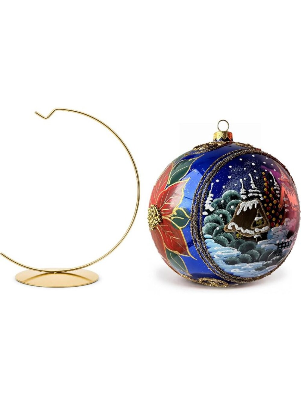 Sapphire Hand Blown Glass Christmas Ornaments Ball 6" with Stand - Unique Decor